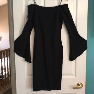 LULUS Black off the Shoulder bell sleeve dress